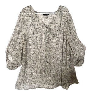3X Tie Neck Grey Polka Dot Flowy Tunic By Jeanne Beker NWOT